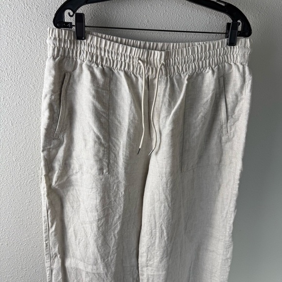 Athleta Retreat Linen High Rise Wide Leg Pant Undyed Oatmeal Casual Women’s L T - Picture 4 of 14